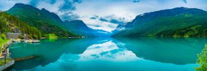 Beautiful Nature Norway natural landscape. Lovatnet Lake.